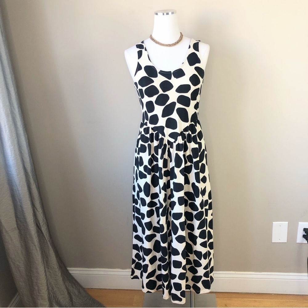 NWT Cream & Black Giraffe Print Midi Fit & Flare Summer Dress S